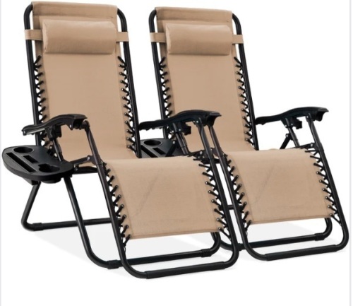 Set of 2 Adjustable Zero Gravity Patio Chair Recliners w/ Cup Holders - Lot 276