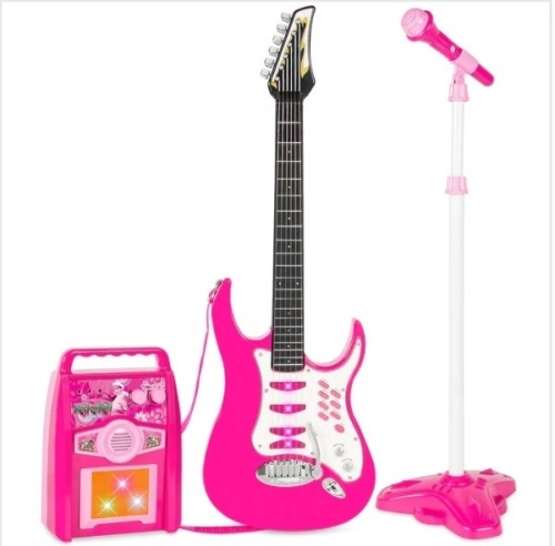 Kids Electric Guitar Toy Play Set w/ 6 Songs, Microphone, Amp - Lot 279