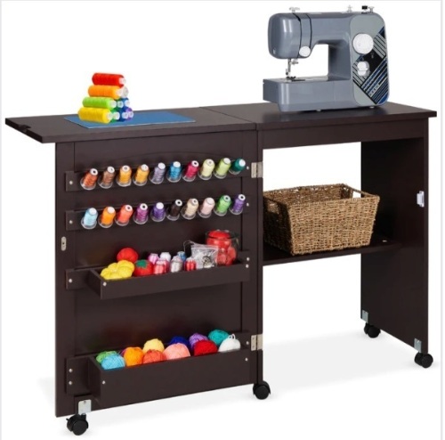 Folding Sewing Table Multipurpose Craft Station & Side Table w/ Wheels - Lot 281
