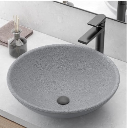 SMART CASTLE Round Vessel Sink 16 Inch Concrete Vessel Sink for Bathroom, Countertop Vanity Sink Bowl with Frosted Surface, Dark Grey - Lot 381