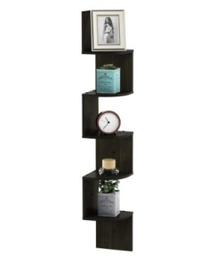Furinno Rossi Wall Mount Floating Corner Shelf, 5-Tier Radial, Espresso - Lot 393