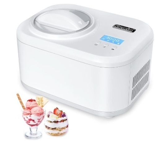 KUMIO 1.2-Quart Automatic Ice Cream Maker with Compressor, No Pre-freezing, 4 Modes Frozen Yogurt Machine with LCD Display & Timer, Electric Sorbet Maker Gelato Maker, Keep Cool Function - Lot 399