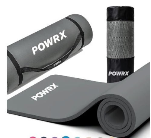 POWRX Yoga Mat Thick | Exercise Mat 1/2" - 3 Widhts with Carrying Strap and Bag | Non-Slip Workout Mat for Women Men Home Fitness Stretching Pilates Gymnastics Floor Gym Equipments - Lot 404