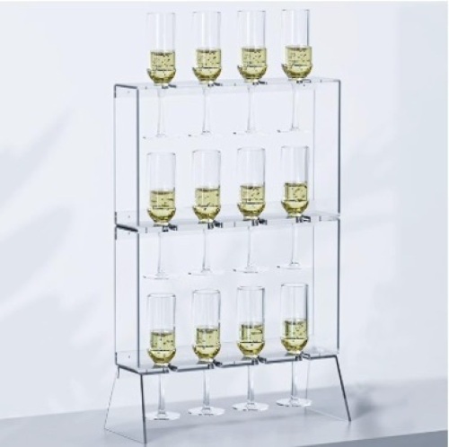 KOLUTI 3-Tier Champagne Wall Holder Stand for Party, Solid Acrylic Wine Glass Rack Floor Standing, 12 Glassware Wall-Mount Stemware Hanging, Drink Tower Shelf for Wedding Birthday Christmas Décor - Lot 407