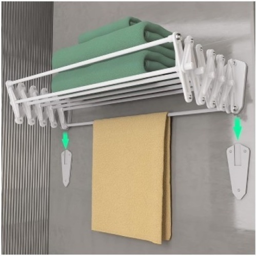 NUTSAAKK Wall Mounted Drying Rack Clothing for Laundry Foldable, Clothes Drying Rack Folding Indoor, Laundry Drying Rack with 7 Rods, Accordion Retractable for Laundry/Bathroom (White) - Lot 414