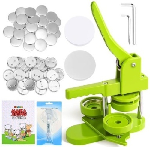 58mm DIY Badge Maker Machine - Installation-Free Pin Badge Press with 100 Free Button Parts and Circle Cutter - Lot 417