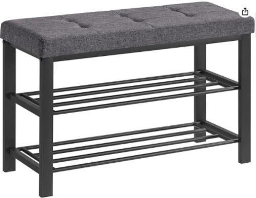 3-Tier Linen Shoe Bench with Foam Padded Seat, 12.2 x 31.9 x 19.3 Inches, Dark Gray and Black - Lot 418