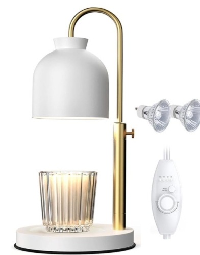 Solhice Candle Warmer Lamp with Timer & Dimmer, Adjustable Height Candle Warmer Compatible with Large Jar Candles, Home Scented Jar Candles Heater, Electric Top Candle Wax Melter with 2 Bulbs, White - Lot 420