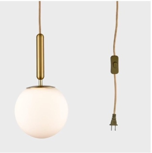 DIRYZON Mid Century Plug in Pendant Lighting with Cord,Gold Chandelier Hanging Light Large Swag Pendant Light Fixture for Bedroom Living Room - Lot 422