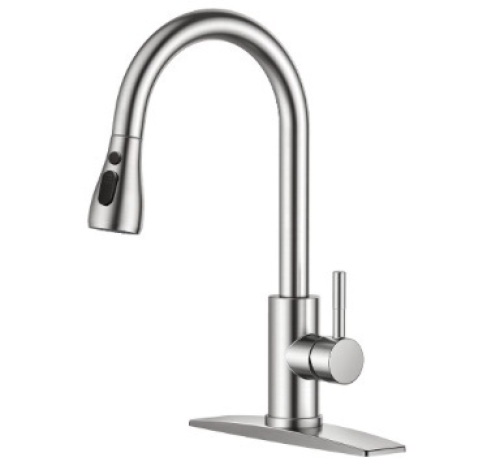 FORIOUS Kitchen Faucets, Brushed Nickel Kitchen Faucet with Pull Down Sprayer, High Arc Single Handle Stainless Steel Sink Faucets 1 or 3 Hole, Kitchen Sink Faucets for Farmhouse Camper Laundry Rv Bar - Lot 423