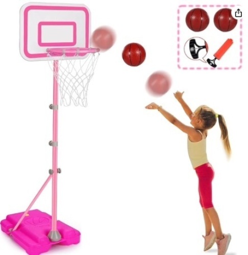 Pink Adjustable Basketball Hoop for 2-6 Year Old Girls, Portable Kids Hoop for Indoor/Outdoor Play - Lot 428