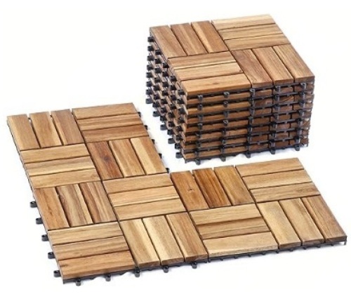 A9 FURNI Flooring Interlocking Deck Tiles Pack of 9, 12''x12'' - Acacia Wood Patio Flooring Outdoor Waterproof - Pool Deck Outdoor Shower Apartment Balcony Decor Wooden Garden Pathway Flooring Tiles - Lot 446