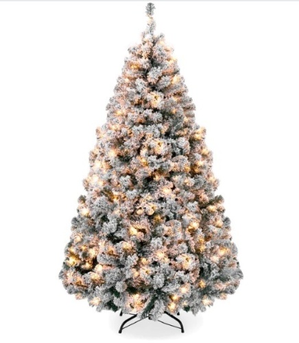 Pre-Lit Snow Flocked Artificial Pine Christmas Tree w/ Warm White Lights 9ft - Lot 159
