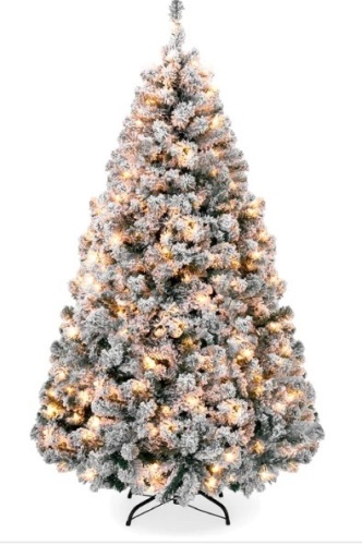Pre-Lit Snow Flocked Artificial Pine Christmas Tree w/ Warm White Lights 6ft - Lot 169