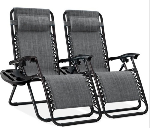 Set of 2 Adjustable Zero Gravity Patio Chair Recliners w/ Cup Holders - Lot 189