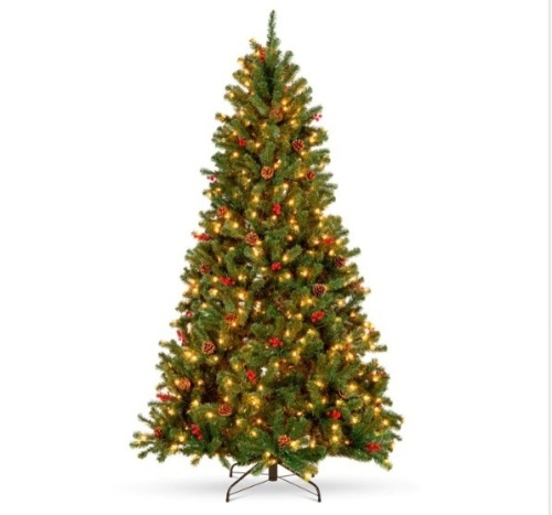 Pre-Lit Pre-Decorated Spruce Christmas Tree w/ Pine Cones, Berries 6ft - Lot 177