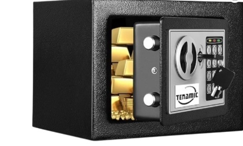 TENAMIC Safe Box 0.23 Cubic Feet Electronic Digital Security Box, Keypad Lock Box Cabinet Safes, Solid Alloy Steel Office Hotel Home Safe, Black - Lot 337