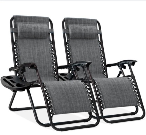 Set of 2 Adjustable Zero Gravity Patio Chair Recliners w/ Cup Holders - Lot 228a