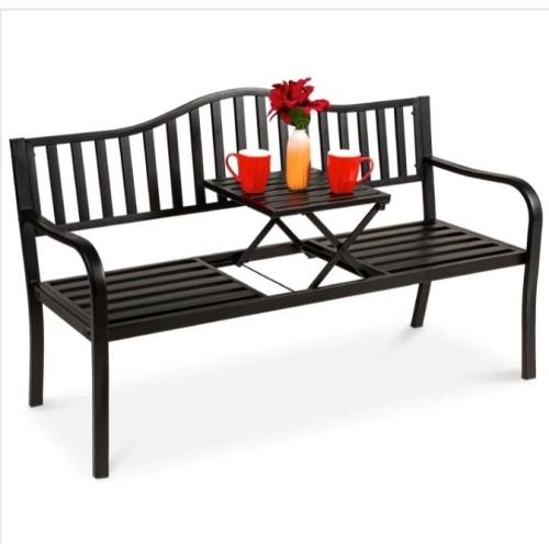 Steel Bench for Outdoor Patio and Garden w/ Pullout Middle Table $199.99 - Lot 181