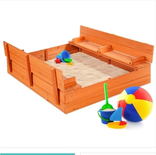 Kids Cedar Sandbox w/ Sand Screen, 2 Benches - 47x47in $199.99 - Lot 191