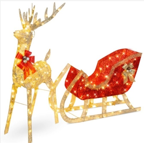 Lighted Christmas Reindeer & Sleigh Outdoor Decor Set w/ LED Lights $229.99 - Lot 156