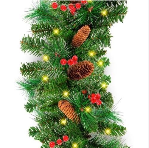 Pre-Lit Pre-Decorated Garland w/ PVC Branch Tips, 50 Lights - 9ft $59.99 - Lot 168