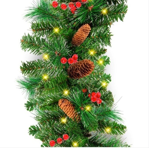 Pre-Lit Pre-Decorated Garland w/ PVC Branch Tips, 50 Lights - 9ft $59.99 - Lot 164