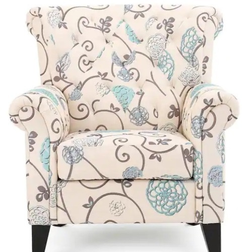 Merritt White and Blue Floral Fabric Tufted Club Chair - Lot 22