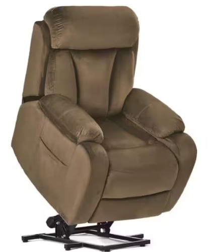 Brown 31'' Wide Power Lift Assist Standard Recliner Velvet Polyester Blend with Remote Control - Lot 37