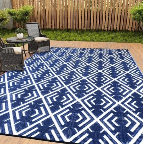 HUGEAR Outdoor Plastic Straw Rug, Waterproof Outdoor Rugs for Patios Clearance, Reversible Area Rug, Large Outside Carpet for Camping, Balcony, RV, Deck, Picnic, Beach (8x10ft Boho/Blue&White) $79.99 - Lot 559