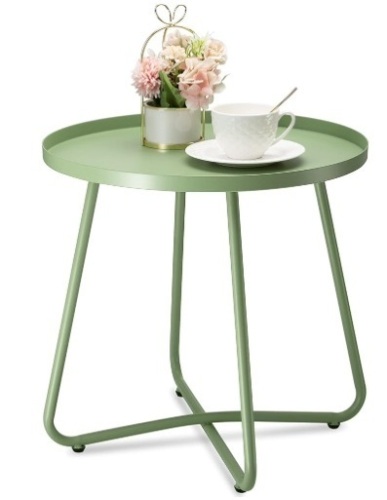 danpinera Outdoor Side Tables, Weather Resistant Steel Patio Small Round Outdoor Metal End Table for Patio Yard Balcony Garden Bedside Green $59.99 - Lot 557