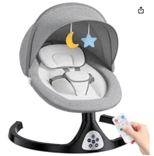 kmaier Electric Baby Swing for Infants, Baby Rocker for Infants with 5 Speeds, 10 Lullabies, Adapter & Battery Operated, Indoor & Outdoor Use, Remote Control, Gray$99.99 - Lot 543