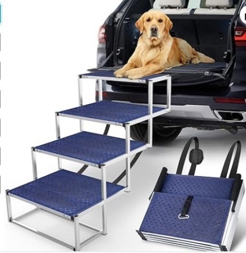 Extra Wide Dog Car Stairs for Large Dogs, Foldable Aluminum Lightweight Dog Steps for Car, Truck and SUV with Non-slip Portable Pet Steps Suitable for Large Old Dogs & Cats, 5 Steps & Supports 250 lbs$109.99 - Lot 349