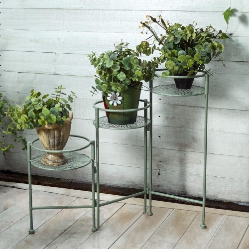 Donosura 3 Tier Metal Plant Stand for Indoor Outdoor, Tiered Corner Plant Shelf Flower Holder Set for Multiple Potted Plants Display, Green  28.2 x 9.4 x 23.4 inches - Lot 560
