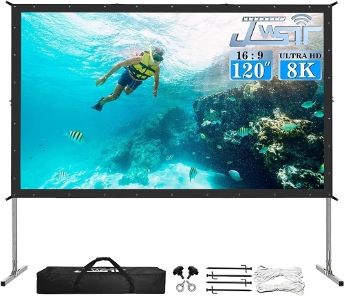 Projector Screen Outdoor,JWSIT 120 inch Outdoor Movie Screen-Upgraded 3 Layers PVC 16:9 Outdoor Projector Screen,Portable Video Projection Screen with Carrying Bag for Home Theater Backyard  - Lot 421a