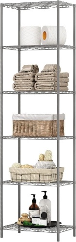 HOMEFORT 6-Tier Wire Shelving, 6 Shelves Unit Metal Storage Rack, Durable Organizer, Perfect for Pantry Closet Kitchen Laundry Organization(Grey) - Lot 580