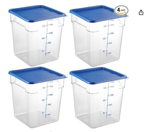 CURTA 4 Pack Food Storage Containers with Blue Lids - NSF Listed Commercial Grade in 18.0 Qt - Square, Clear, Polycarbonate$119.99 - Lot 370