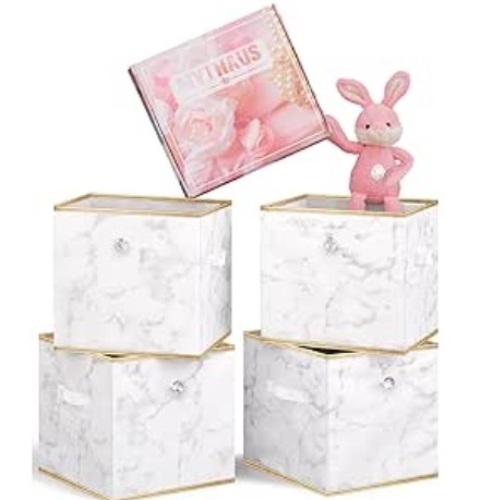 MYTHAUS Storage Cubes Fabric Bins - Foldable Cube Storage Bin,Closet Organizer with Decorative Knob,Dual Handles Storage Basket,13 Inch for Nursery/Home Office/Closet 4 Pack(White Marble) $30.99 - Lot 492