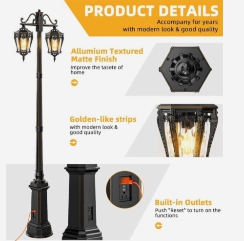 Outdoor Lamp Post Light with GFCI Outlet Light Fixture Dusk to Dawn Garden,Patio$276.00 - Lot 482