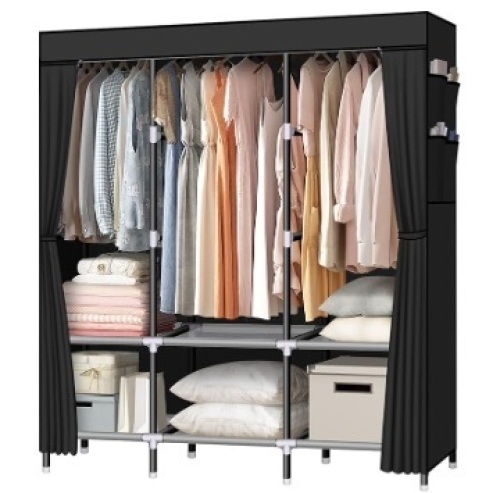 LOKEME Portable Wardrobe, 61-Inch with 3 Hanging Rods and 6 Storage Shelves, Non-Woven Fabric, Stable and Easy Assembly Black Portable Closets for Hanging Clothes with Side Pockets $62.99 - Lot 450