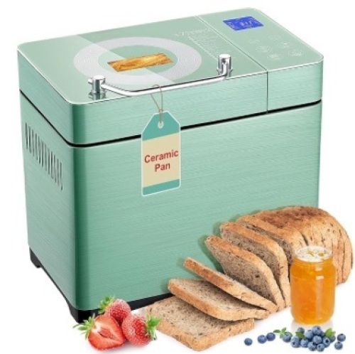 KEEPEEZ 2LB Large Bread Maker Machine-Dual Heaters, 17-in-1 Breadmaker with Gluten-Free, Pizza Dough, Jam, Auto Nut Dispenser,Ceramic Pan&Touch Panel, 3 Loaf Sizes 3 Crust Colors,15H Timer,Recipes $159.99 - Lot 451