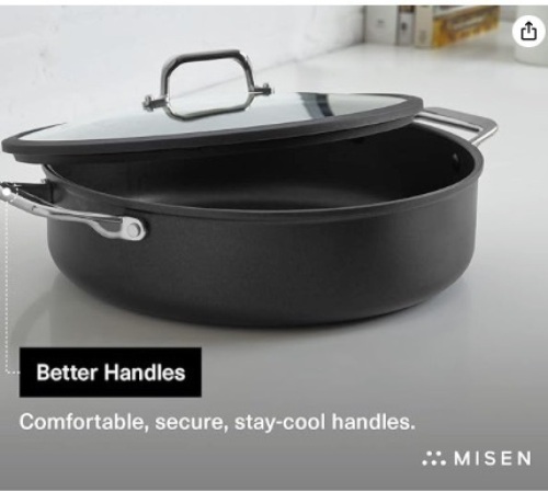 Misen Nonstick Rondeau Pot with Lid - 6 Quart Braiser Pan - Stay Cool Handles, Induction Ready, Non-toxic Coating - Versatile Cooking Essential - Perfect for Braising, Searing, & Slow Cooking $105.00 - Lot 454