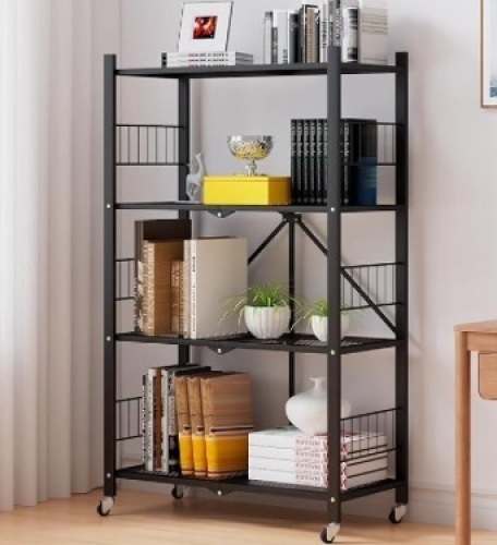 MOLYHOM Folding Storage Shelves, 4-Tier Metal Collapsible Shelves with Wheels, Shelving Units and Storage Rack, Rolling Shelf No Assembly…$79.99 - Lot 466