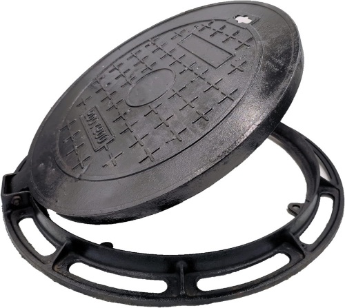 MOSINSBO 20” Cast Iron Manhole Cover and Frame, Black Septic Tank Lid with Base, Round Sewage Basin Cover with Bolted Down Removable Lid, Heavy Duty Flat Cover/Lid for Corrugated Pipe or Riser - Lot 9092