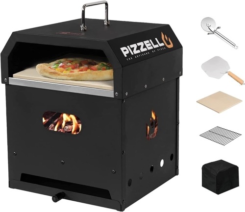 PIZZELLO Outdoor Pizza Oven 4 in 1 Wood Fired 2-Layer Detachable Outside Ovens With Pizza Stone, Pizza Peel, Cover, Cooking Grill Grate, Pizzello Gusto - Lot 9153