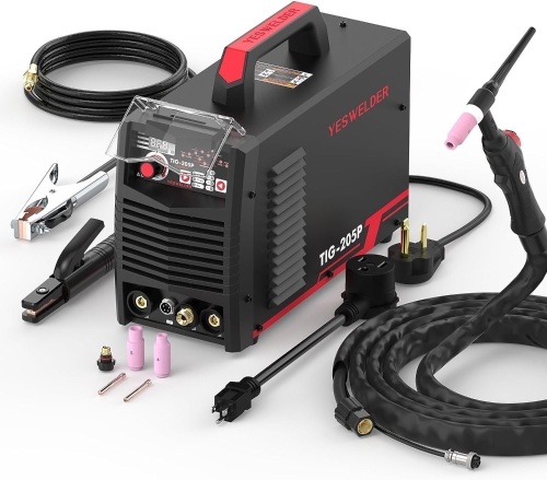 YESWELDER TIG Welder With Pulse 205Amp, STICK/DC TIG/PULSE TIG 3 In 1, 110&220V Dual Voltage TIG Welding Machine TIG-205P - Lot 9154