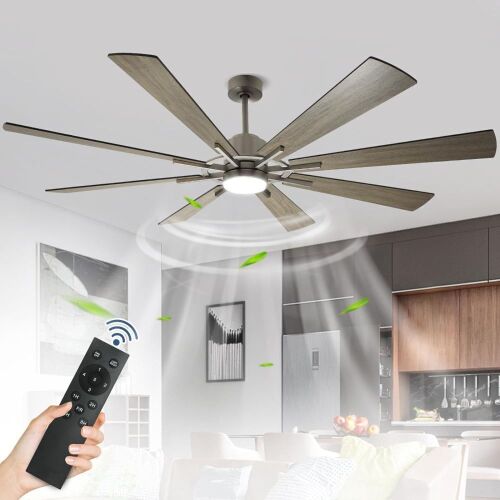 Depuley large Ceiling Fan with Lights, 72" DC Reversible Ceiling Fan with Light LED, 8 Plywood Blades 5 Speed, Modern Industrial Ceiling Fans Indoor for Living Room, Color Changeable 3000K-6000K, Gray - Lot 9095