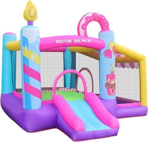 Doctor Dolphin Pink Inflatable Bounce House with and Blower for Kids Toddlers Outdoor or Indoor Bouncy House Jumping House Castle with Slide - Lot 9187