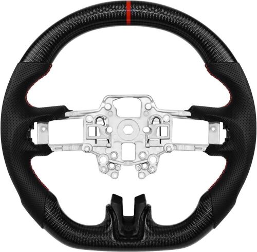 MOTAFAR Steering Wheel, Carbon Fiber D-shaped Flat-bottom Steering Wheel Preforated Leather Grip for Mustang EcoBoost/GT/Shelby GT350/GT350R 2018-2021 - Lot 9188