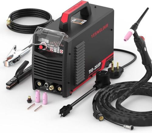 YESWELDER TIG Welder With Pulse 205Amp, STICK/DC TIG/PULSE TIG 3 In 1, 110&220V Dual Voltage TIG Welding Machine TIG-205P - Lot 9189